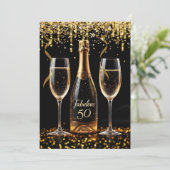 Fabulous 50 Glitter Goud Zwart Champagne Sparkle Kaart (Staand voorkant)