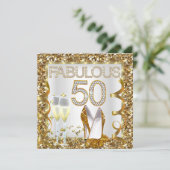 Fabulous 50 Glitter White Gold Birthday Party Kaart (Staand voorkant)