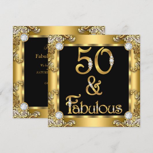 Fabulous 50 Gold Black 50th Birthday Party Kaart (Voorkant / Achterkant)