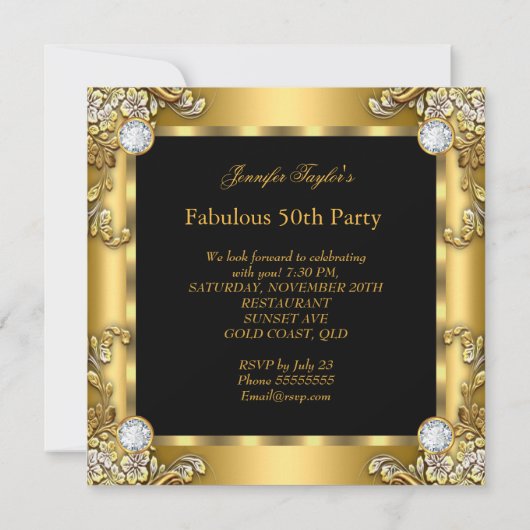 Fabulous 50 Gold Black 50th Birthday Party Kaart (Achterkant)