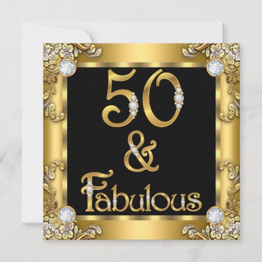 Fabulous 50 Gold Black 50th Birthday Party Kaart (Voorkant)