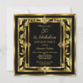Fabulous 50 Gold Black Damask Birthday Party Kaart (Voorkant)