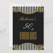 Fabulous 50 Gold Black White Stripe Birthday Party Kaart (Voorkant)