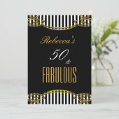 Fabulous 50 Gold Black White Stripe Birthday Party Kaart (Staand voorkant)