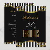 Fabulous 50 Gold Black White Stripe Birthday Party Kaart (Voorkant / Achterkant)