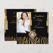 Fabulous 50 Gold Black Zebra Foto Birthday Party Kaart (Voorkant / Achterkant)