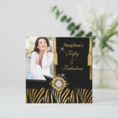 Fabulous 50 Gold Black Zebra Foto Birthday Party Kaart (Staand voorkant)