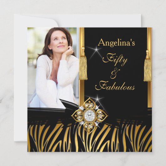 Fabulous 50 Gold Black Zebra Foto Birthday Party Kaart (Voorkant)