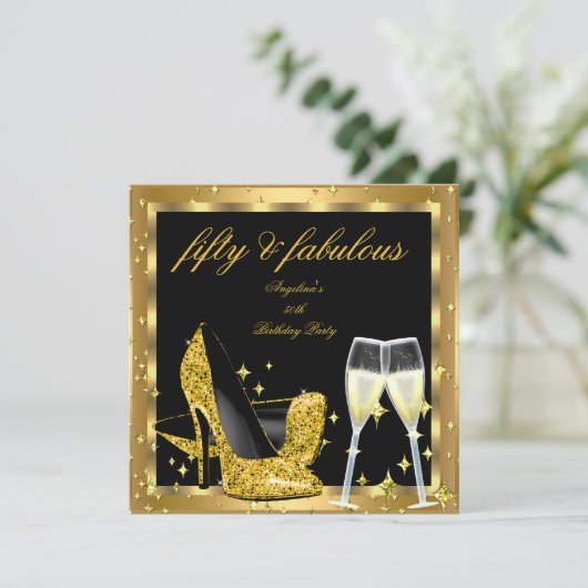 Fabulous 50 Gold Champagne High Heels 2 Kaart (Staand voorkant)