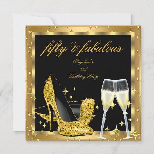Fabulous 50 Gold Champagne High Heels 2 Kaart (Voorkant)