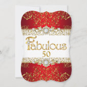 Fabulous 50 Gold Diamond Red Glamour Birthday Kaart (Voorkant)