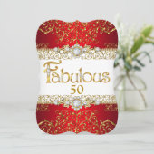 Fabulous 50 Gold Diamond Red Glamour Birthday Kaart (Staand voorkant)