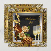 Fabulous 50 Gold Leopard Black High Heels Party Kaart (Voorkant / Achterkant)