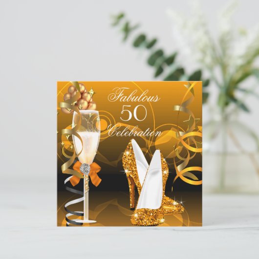 Fabulous 50 Gold Oranje Birthday Party Kaart (Staand voorkant)