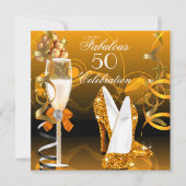 Fabulous 50 Gold Oranje Birthday Party Kaart (Voorkant)