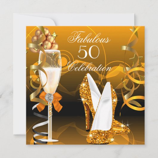 Fabulous 50 Gold Oranje Birthday Party Kaart (Voorkant)