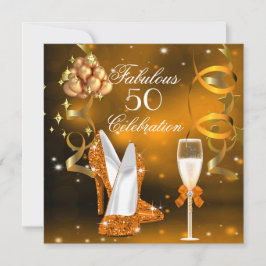 Fabulous 50 Gold Oranje High Hiel Champagne Party Kaart
