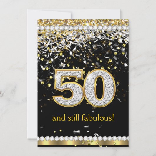 Fabulous 50 Gold Silver Streamers 50th Party Kaart (Voorkant)