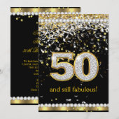 Fabulous 50 Gold Silver Streamers 50th Party Kaart (Voorkant / Achterkant)
