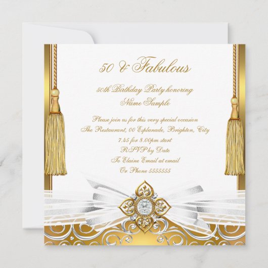 Fabulous 50 Gold White Damask Foto Birthday Party Kaart (Achterkant)