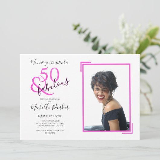 Fabulous 50 Hot Pink Glitter 50e verjaardag Kaart (Staand voorkant)