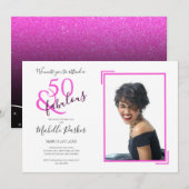 Fabulous 50 Hot Pink Glitter 50e verjaardag Kaart (Voorkant / Achterkant)