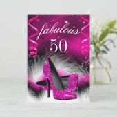 Fabulous 50 Hot-Pink High-Hiel-feest Kaart (Staand voorkant)