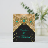 Fabulous 50 Jade Green Gold Damask Birthday Party Kaart (Staand voorkant)