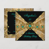 Fabulous 50 Jade Green Gold Damask Birthday Party Kaart (Voorkant / Achterkant)