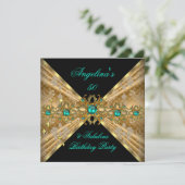 Fabulous 50 Jade Green Gold Damask Birthday Party Kaart (Staand voorkant)