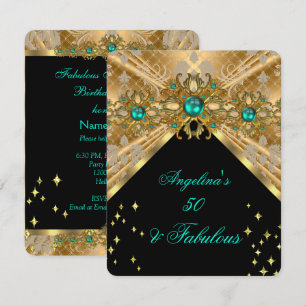 Fabulous 50 Jade Green Gold Damask Birthday Party Kaart