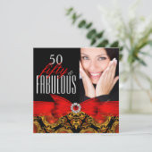 Fabulous 50 Jewel Red Black 50th Birthday Party Kaart (Staand voorkant)