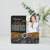 Fabulous 50 Leopard Black Silk Birthday Party Kaart (Staand voorkant)