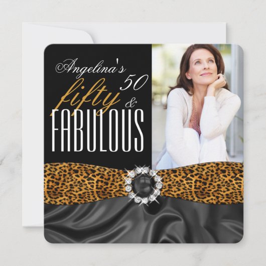 Fabulous 50 Leopard Black Silk Birthday Party Kaart (Voorkant)