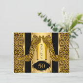 Fabulous 50 Leopard Gold Cheetah High Heels Party Kaart (Staand voorkant)