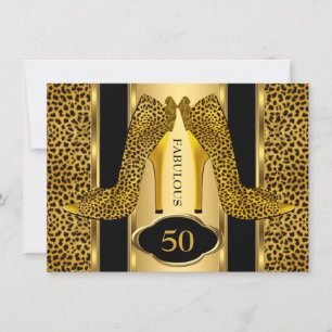 Fabulous 50 Leopard Gold Cheetah High Heels Party Kaart