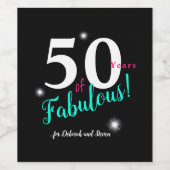 Fabulous 50, leuke roze, blauwgroen, zwarte witte  wijn etiket (Enkel label)