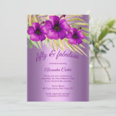 Fabulous 50 Lila paarse Hibiscus floral party Kaart (Staand voorkant)