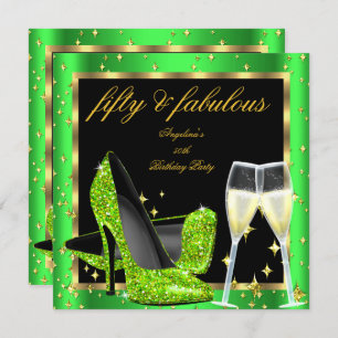 Fabulous 50 Lime Green Champagne Heels Birthday Kaart