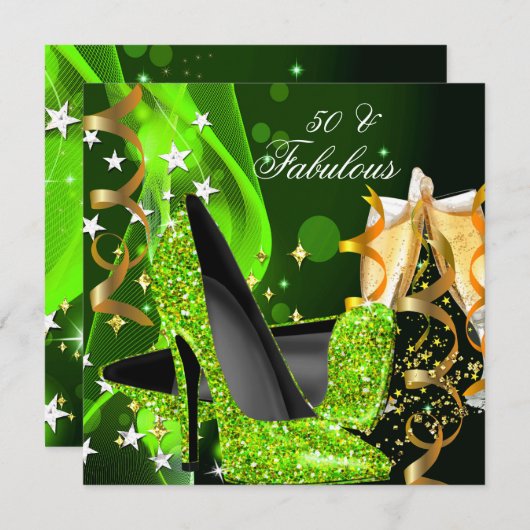 Fabulous 50 Lime Green Gold Heels Birthday Party Kaart (Voorkant / Achterkant)