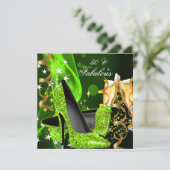 Fabulous 50 Lime Green Gold Heels Birthday Party Kaart (Staand voorkant)