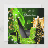 Fabulous 50 Lime Green Gold Heels Birthday Party Kaart (Voorkant)