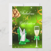 Fabulous 50 Lime Green Gold Heels Champagne Party Kaart (Voorkant)