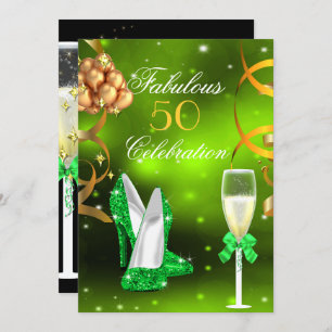 Fabulous 50 Lime Green Gold Heels Champagne Party Kaart