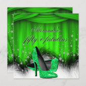 Fabulous 50 Lime Green High Heels Feather Birthday Kaart (Voorkant / Achterkant)