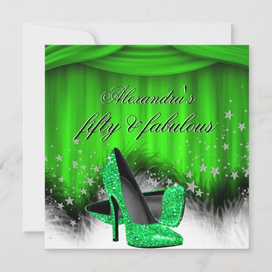 Fabulous 50 Lime Green High Heels Feather Birthday Kaart (Voorkant)