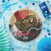 Fabulous 50 Masquerade Bronzen Masker & Parels Papieren Bordje (Feest)