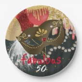 Fabulous 50 Masquerade Bronzen Masker & Parels Papieren Bordje (Voorkant)