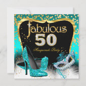 Fabulous 50 Masquerade Party Blauwgroen Gold Kaart (Voorkant)