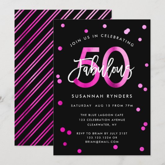 Fabulous 50 | Modern Chic Pink Birthday Party Kaart (Voorkant / Achterkant)